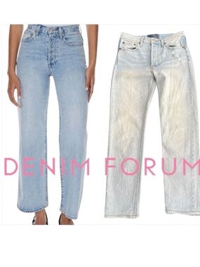 Denim Forum High Waist Light Wash Button Fly Ankle Jeans (26x27)